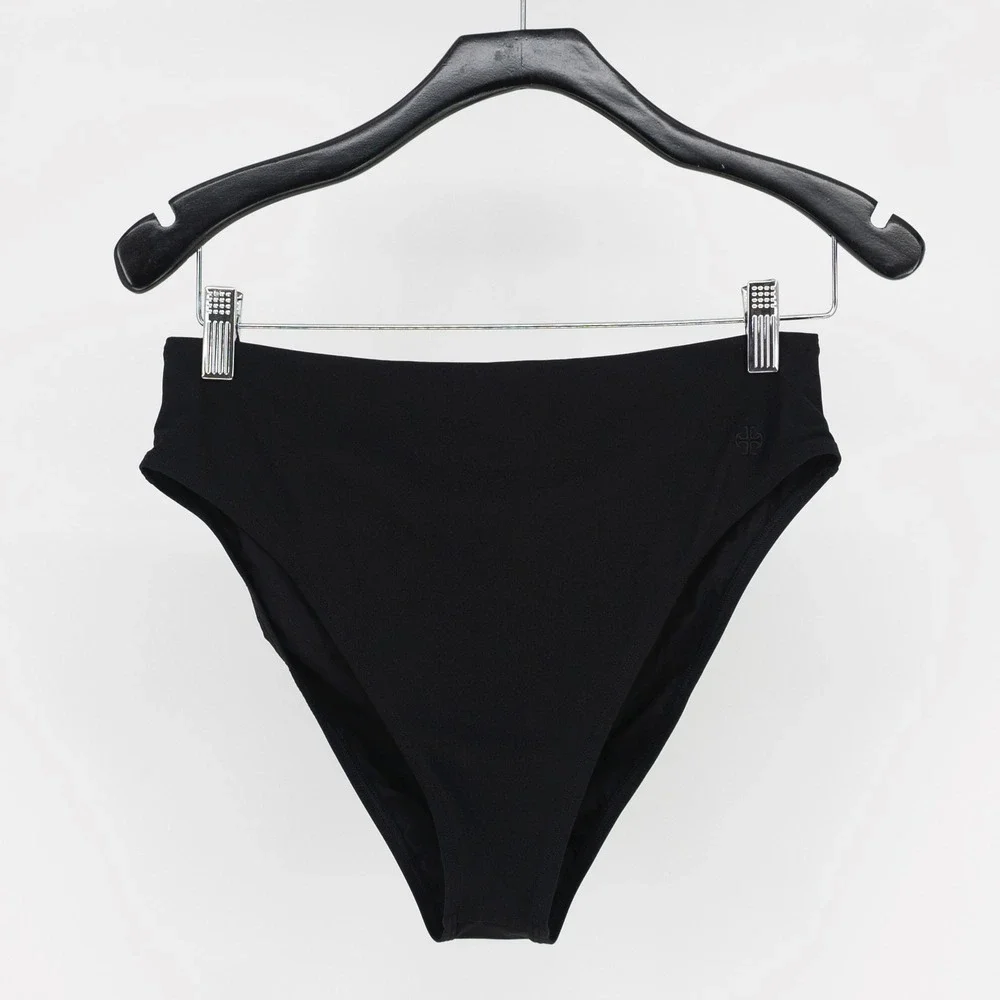 Tory Burch Women's High Waisted Logo Embroidered Bathing Suit Bottom Black Large